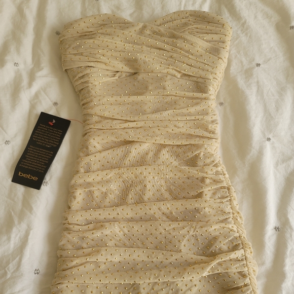 bebe Dresses & Skirts - Bebe ruched beads sweetheart strapless dress